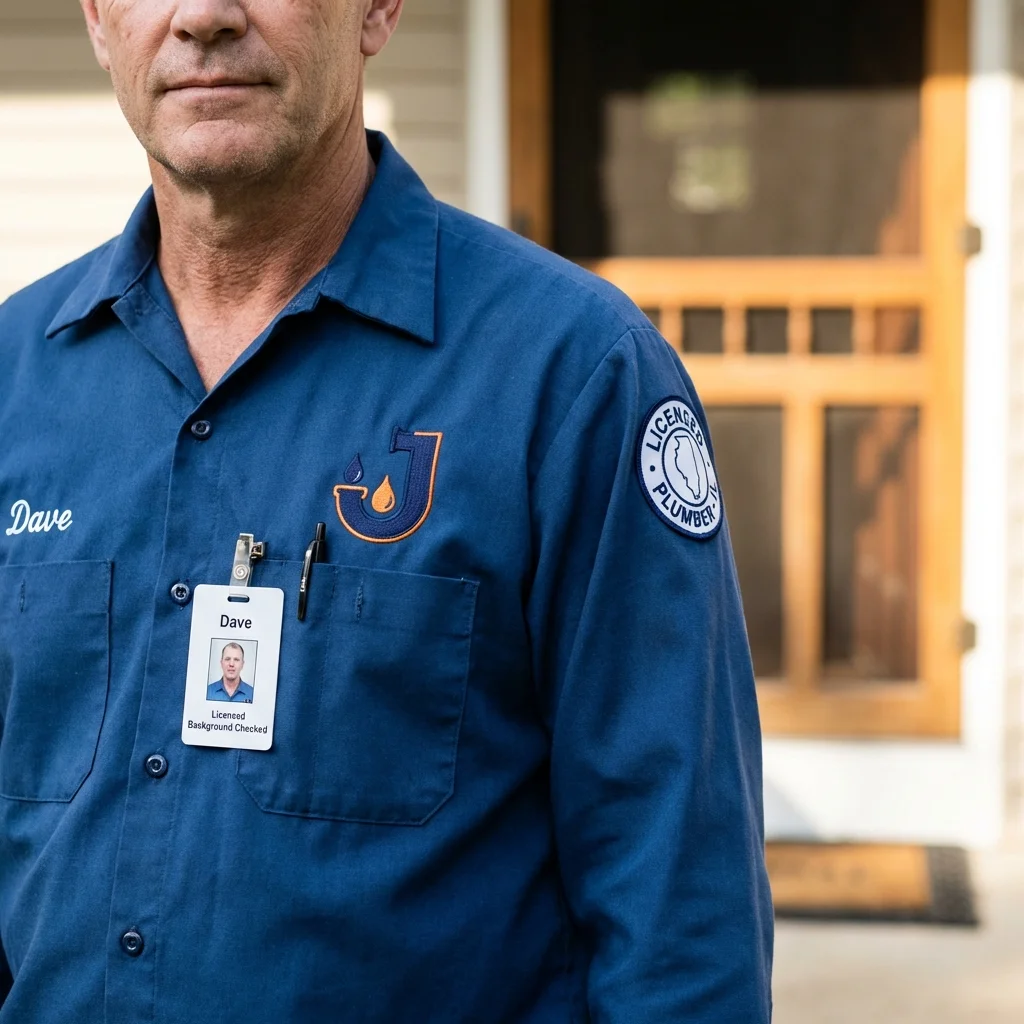 Licensed plumber showing ID badge in Weber City, VA