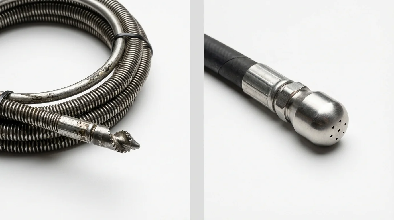 Drain snake cable and hydro jetting nozzle used for drain cleaning in Weber City, VA