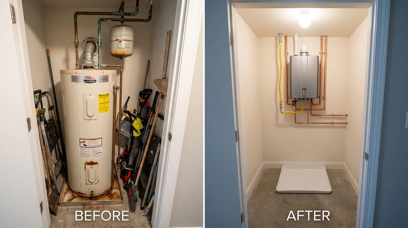 Tank water heater versus wall-mounted tankless unit comparison for Weber City, VA homeowners