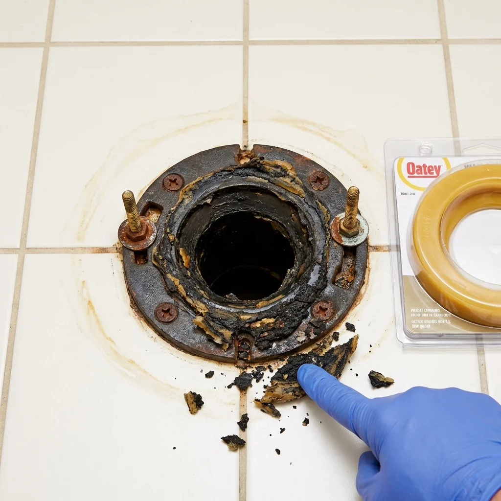 Failed wax ring showing water seepage at the base of a toilet in a Weber City, VA home