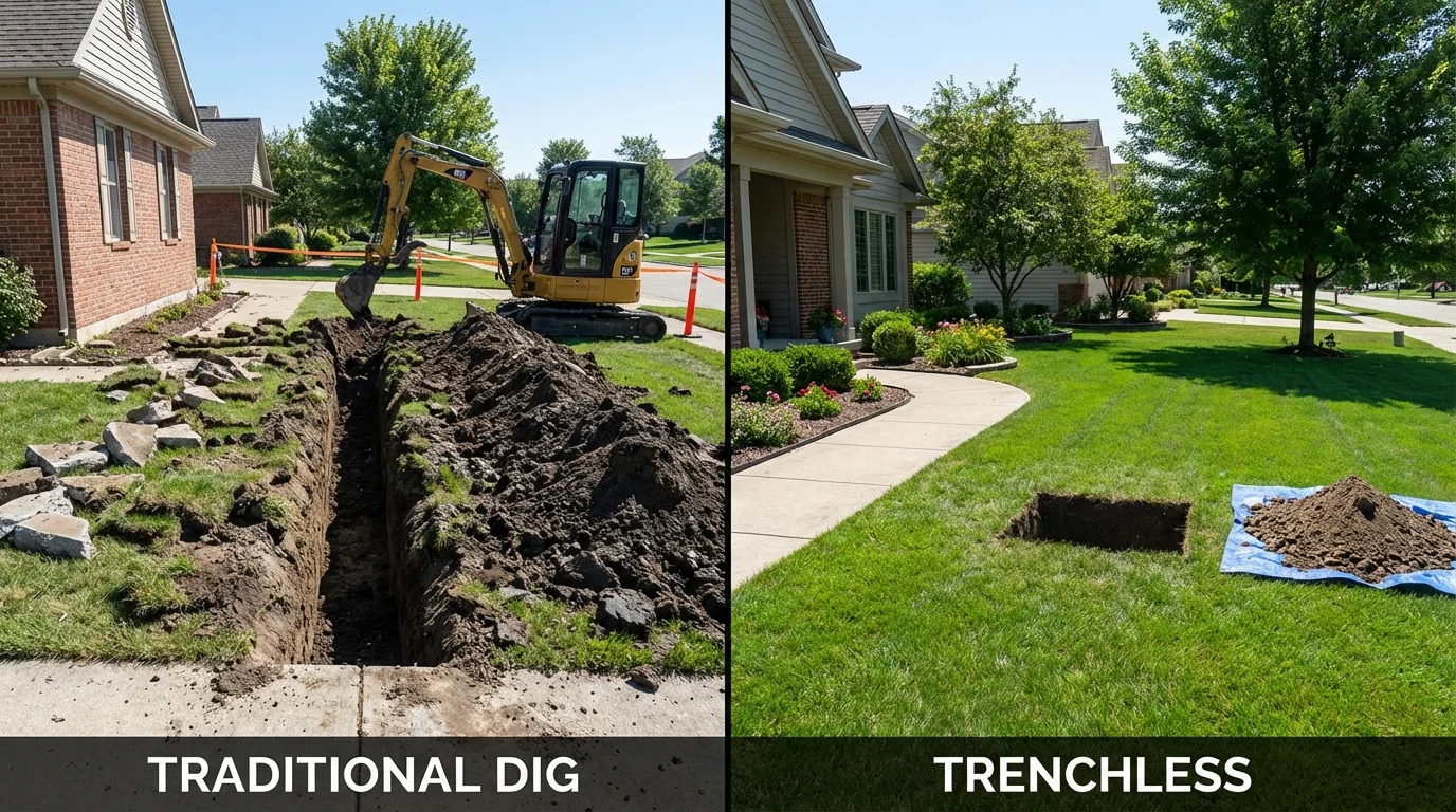 Trenchless sewer repair with minimal yard damage versus traditional excavation in Weber City, VA